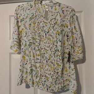 Lucky Brand Womens Short Sleeve Crew Neck Skylar Pintuck Top Natural Multi -S